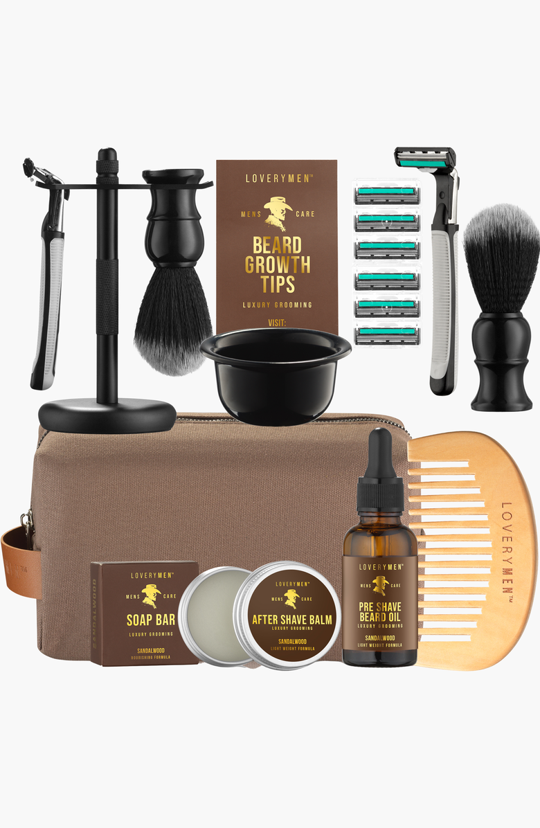 Lovery Ultimate Beard Shaving Kit wrapped in a Luxury Leather Bag, Main, color, NO COLOR