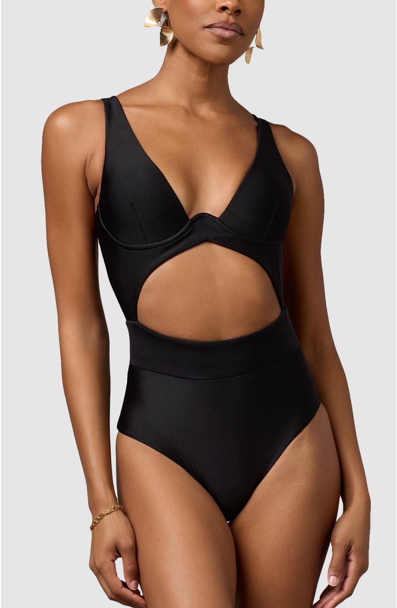 MBM Swim Peace One-Piece Swimsuit, Main, color, Black