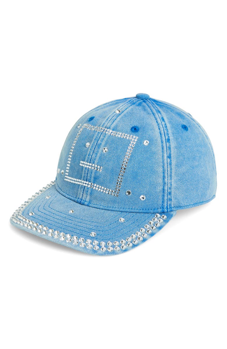 Acne Studios Cunov Crystal Embellished Denim Baseball Cap, Main, color, 