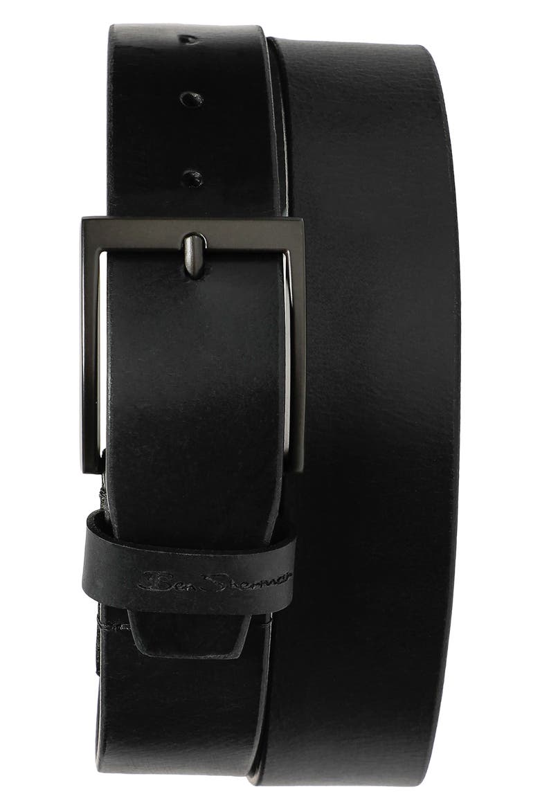 Crackled Leather Belt, Main, color, BLACK
