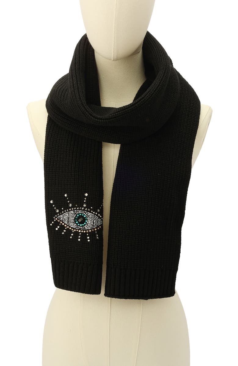Kurt Geiger London Evil Eye Crystal Embellished Scarf, Alternate, color, Black