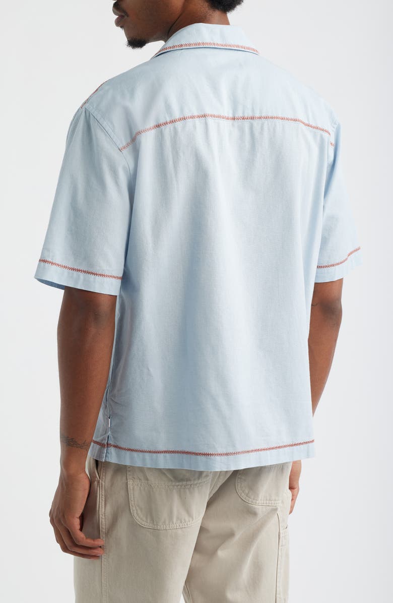 Wax London Keats Embroidered Short Sleeve Button-Up Shirt, Alternate, color, Light Blue / Rust