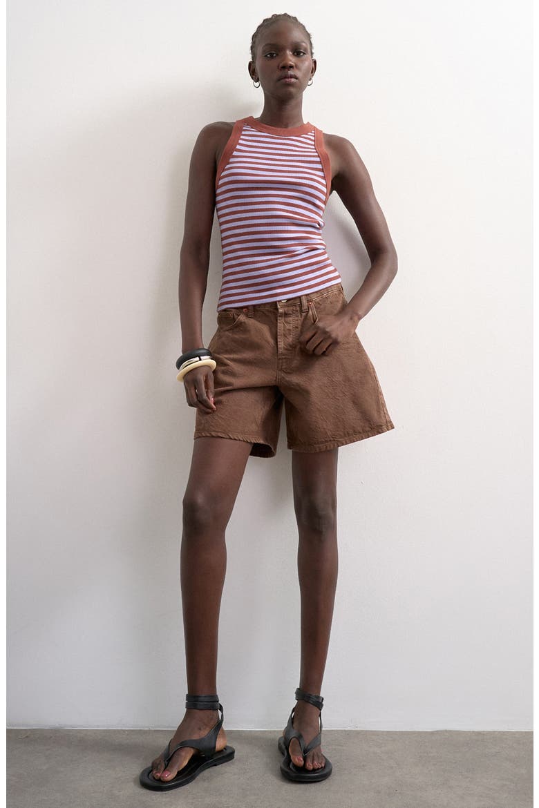 Stripe Cutaway Stretch Cotton Rib Tank, Main, color, BROWN