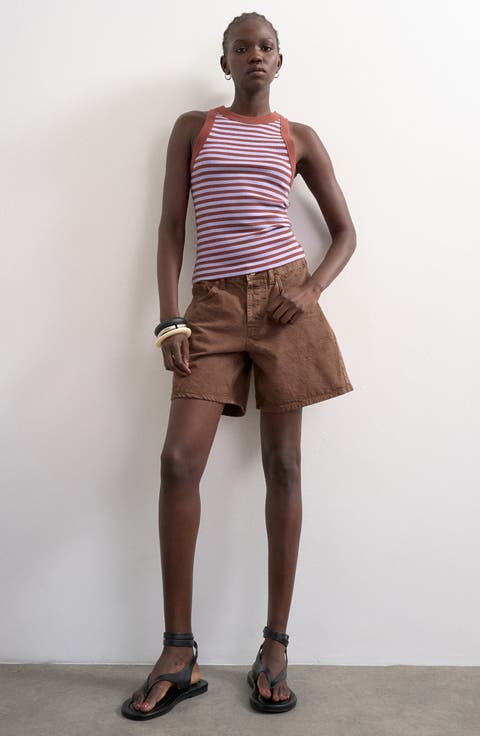 Stripe Cutaway Stretch Cotton Rib Tank