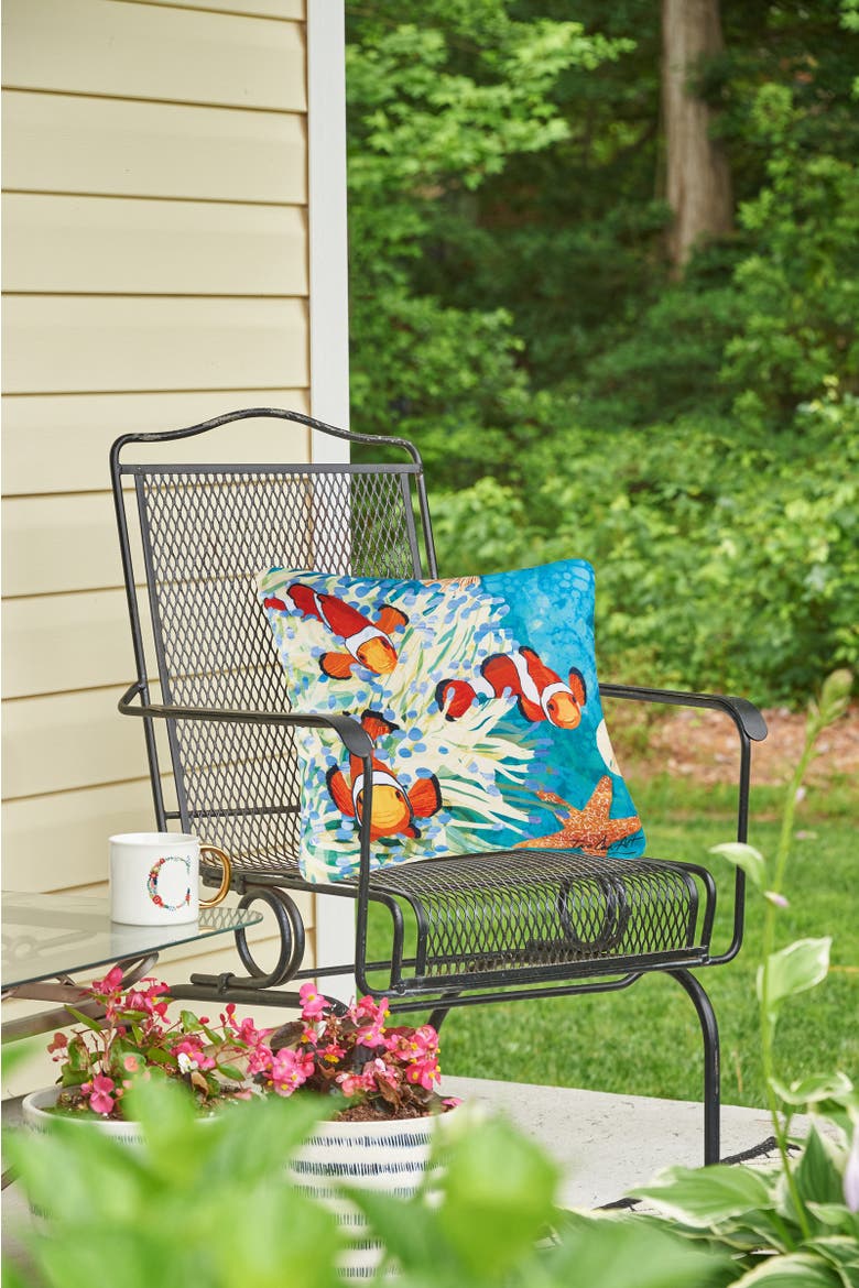 Coral Reef & Clownfish Indoor/Outdoor Accent Throw Pillow, 18" x 18", Alternate, color, Orange