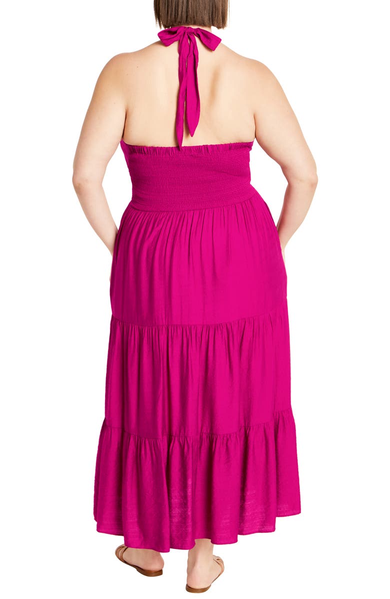 City Chic Dallas Tiered Halter Midi Dress, Alternate, color, Sangria