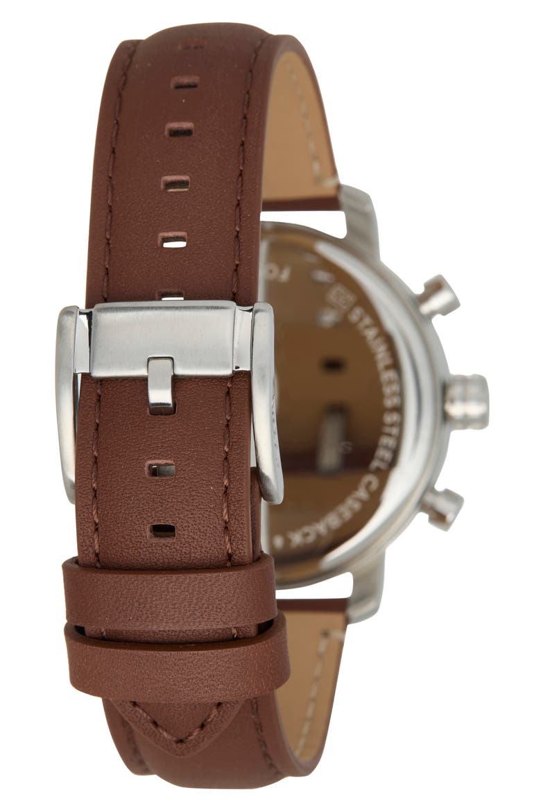 Rhett Multifunction Brown LiteHide™ Leather Watch, Alternate, color, SILVER