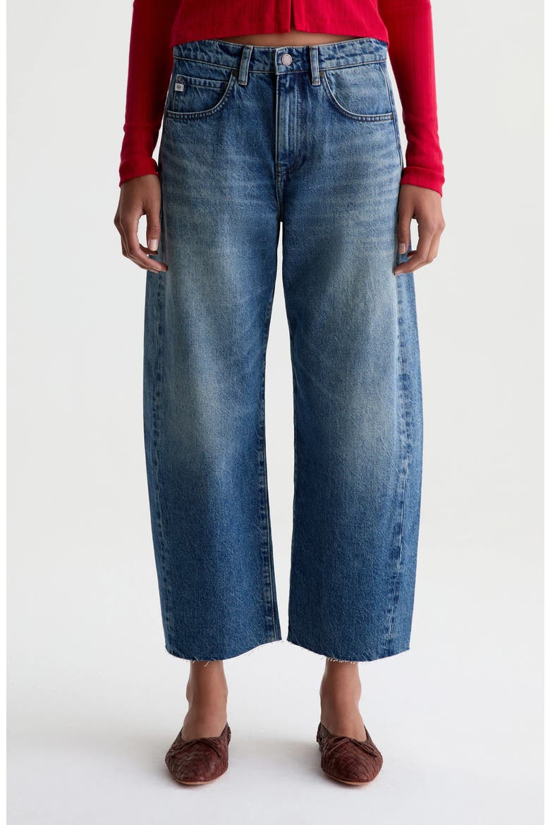Hattie Raw Hem High Waist Crop Barrel Leg Jeans, Main, color, PERFECT PITCH