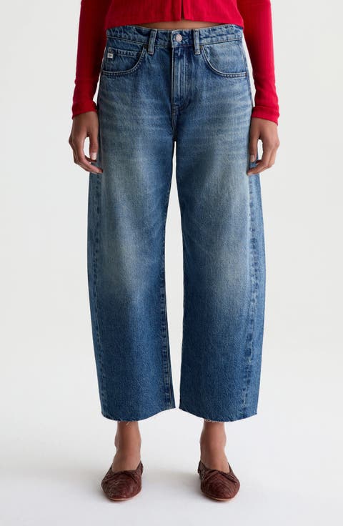 Hattie Raw Hem High Waist Crop Barrel Leg Jeans