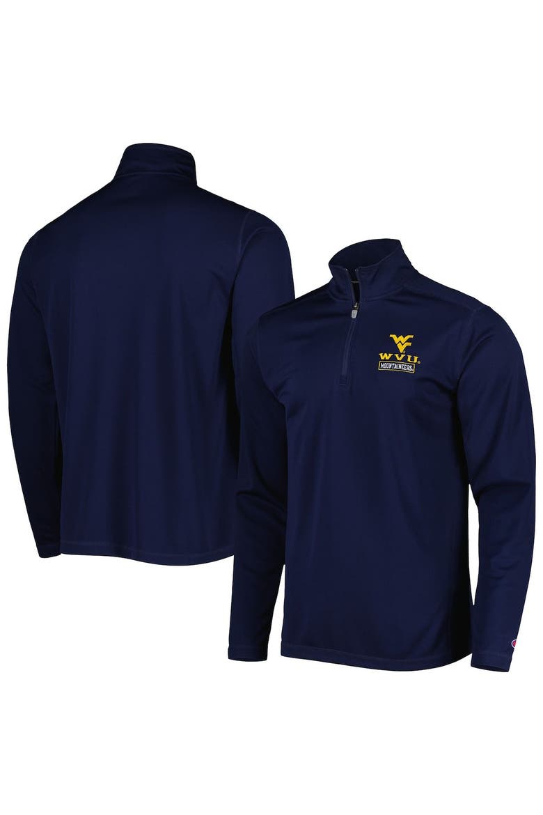 Men's Champion Navy West Virginia Mountaineers Textured Quarter-Zip Jacket, Main, color, Navy