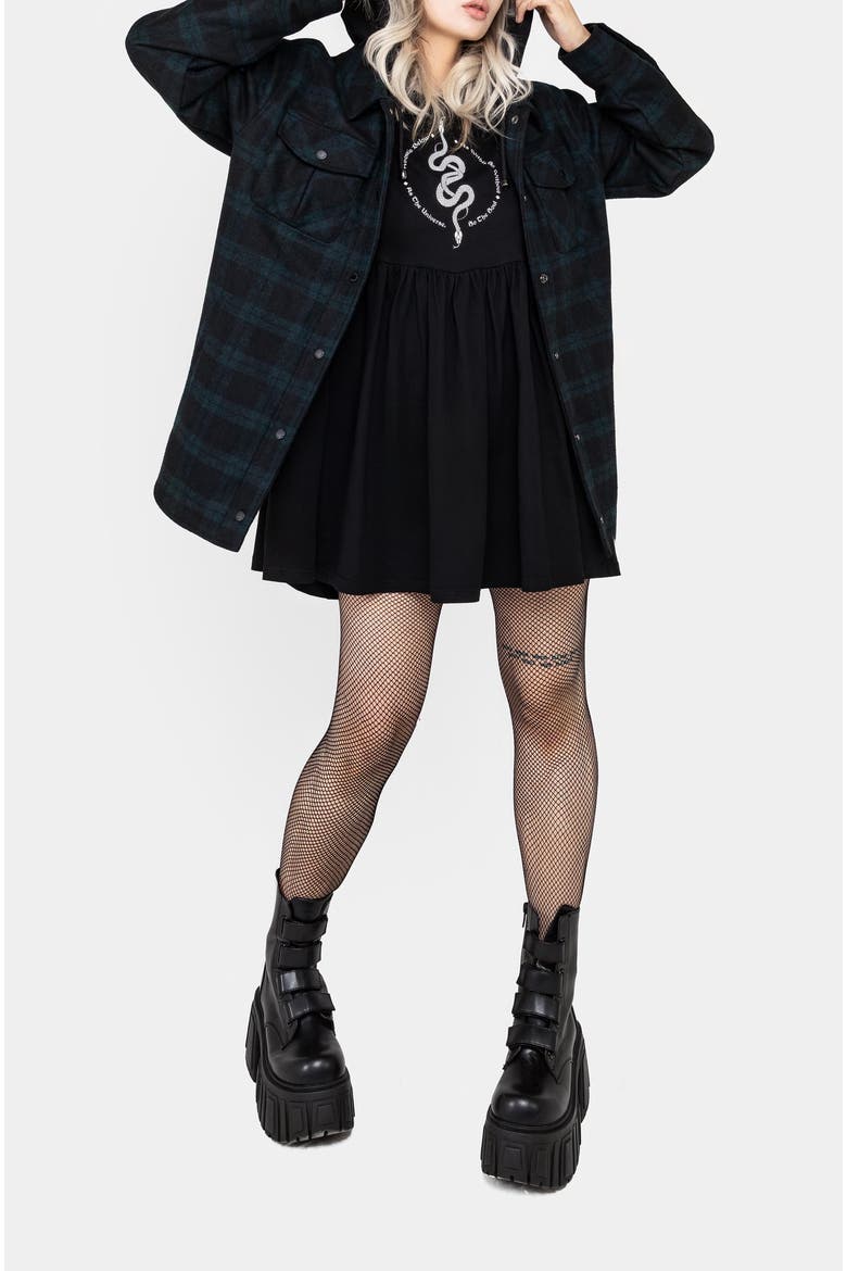 Trellis Hooded Check Shacket, Alternate, color, Black