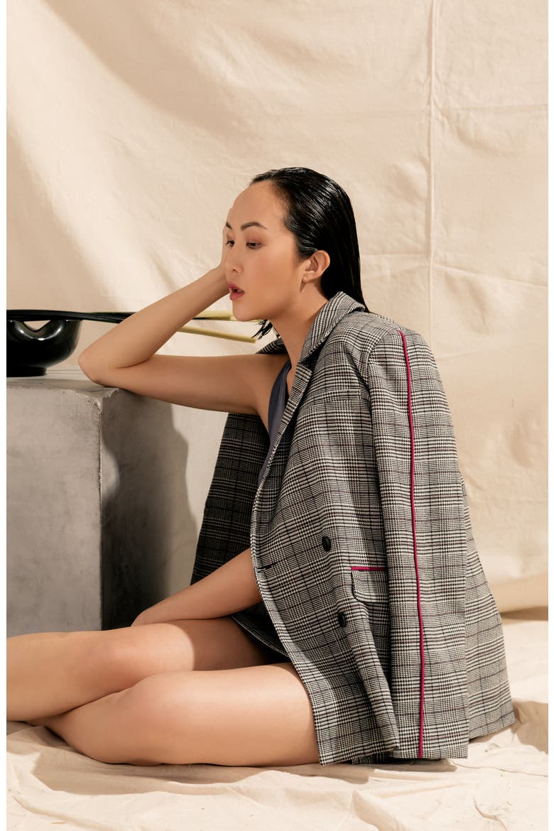 Chriselle Lim Bianca Houndstooth Button Front Skirt (Nordstrom Exclusive), Alternate, color, GREY PLAID