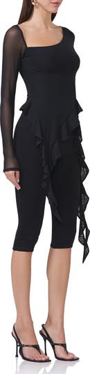 Doris Ruffle Asymmetric Mesh Top
