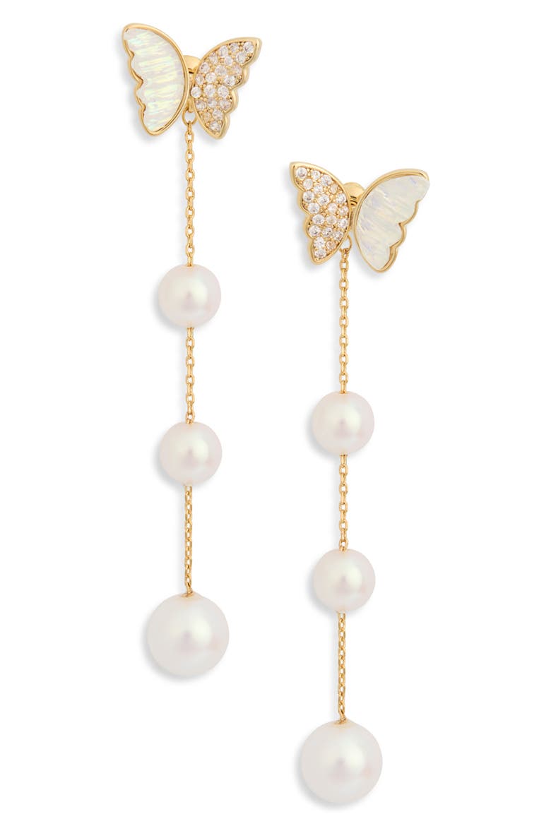 Jordan Faux Pearl Butterfly Drop Earrings, Main, color, GOLD