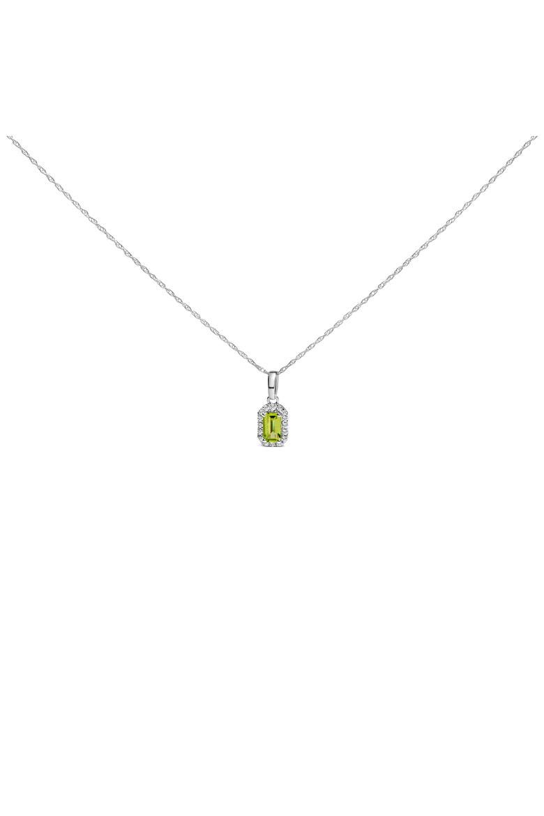 10K White Gold 5x3mm Birthstone and Diamond Accent Halo Octagonal Shape Pendant Necklace, Main, color, Green Peridot | White
