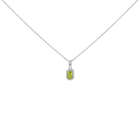 10K White Gold 5x3mm Birthstone and Diamond Accent Halo Octagonal Shape Pendant Necklace