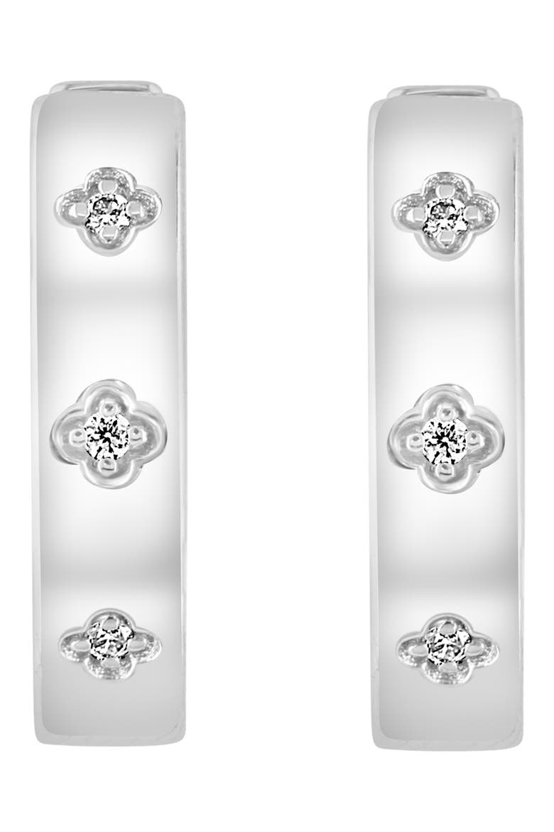 Sterling Silver Diamond Huggie Hoop Earrings, Alternate, color, SILVER/ WHITE