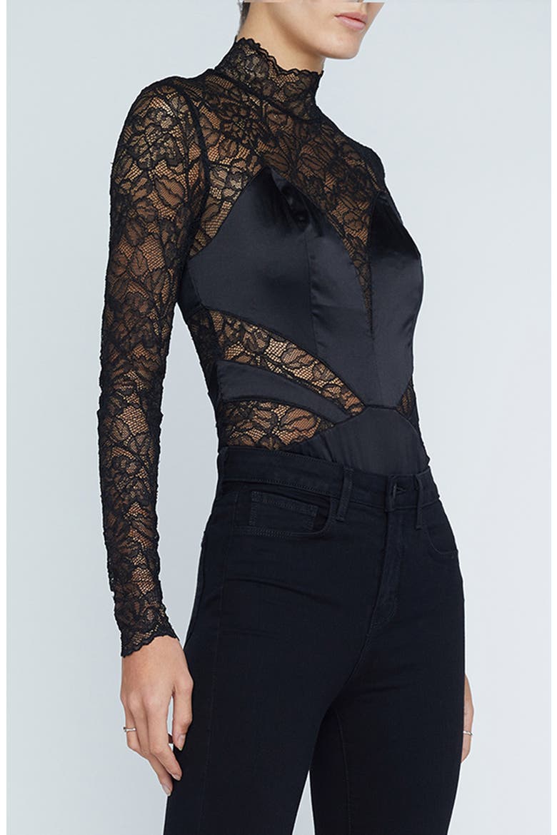 Spritz Lace Bodysuit, Alternate, color, BLACK