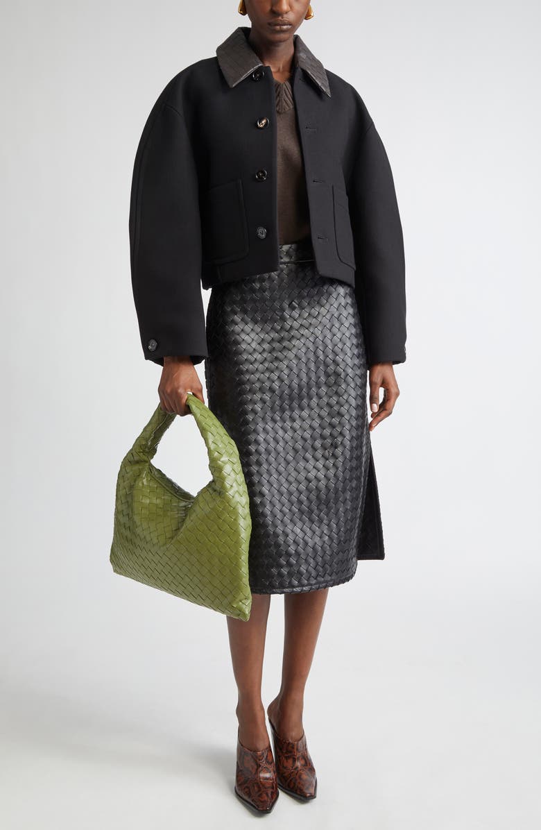 Bottega Veneta Intrecciato Leather Skirt, Alternate, color, 