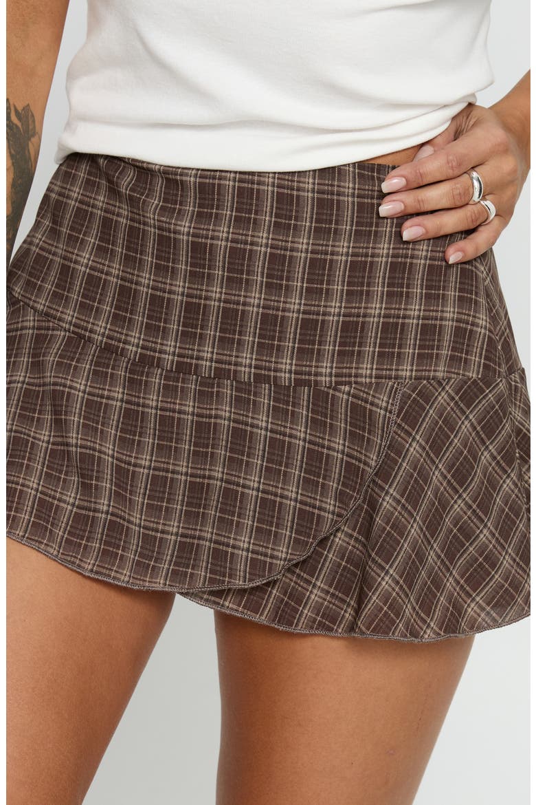 Sonsie Plaid Miniskirt, Alternate, color, BROWN