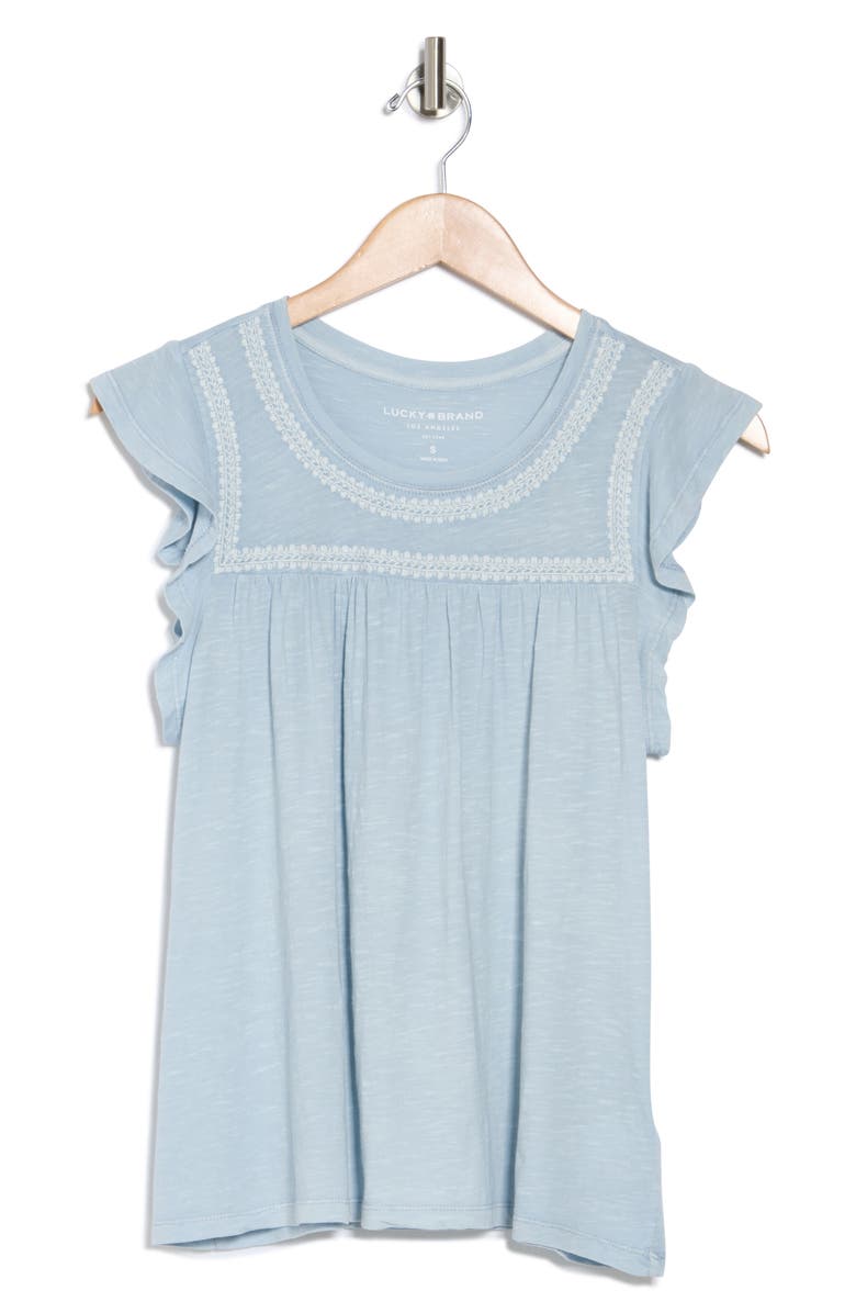 Lucky Brand Embroidered Cotton Slub Tee, Alternate, color, Blue Fog