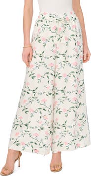 Vince Camuto Floral Print Tie Waist Wide Leg Pants