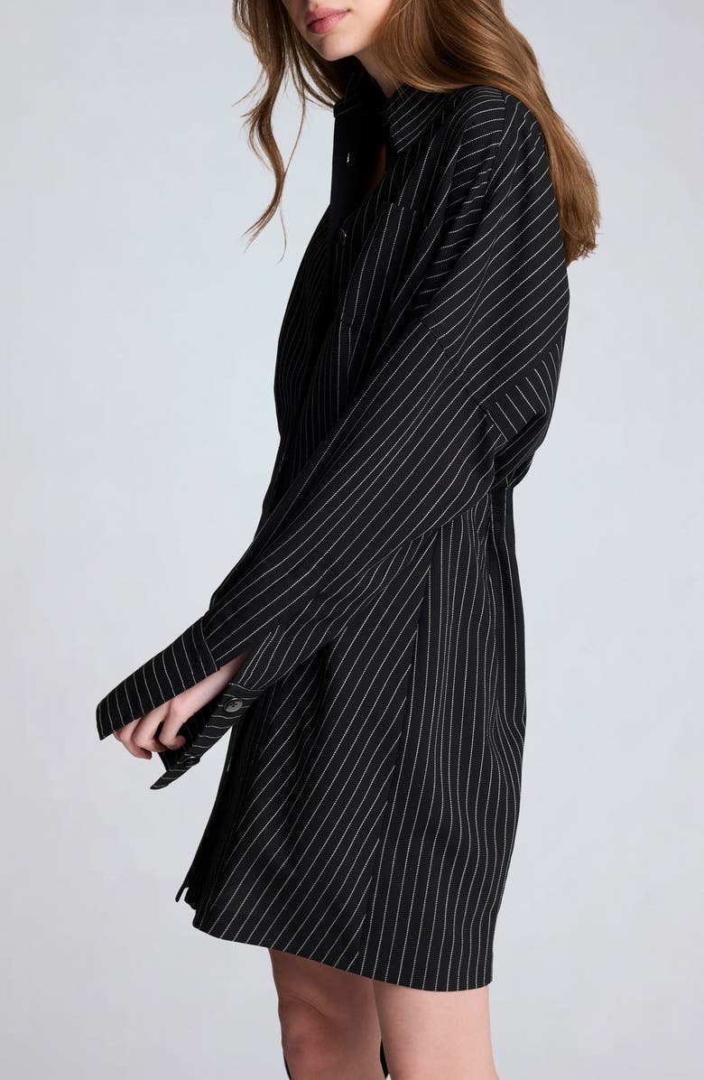 Kenneth Cole Pinstripe Long Sleeve Shirtdress, Alternate, color, Black/ Pure White