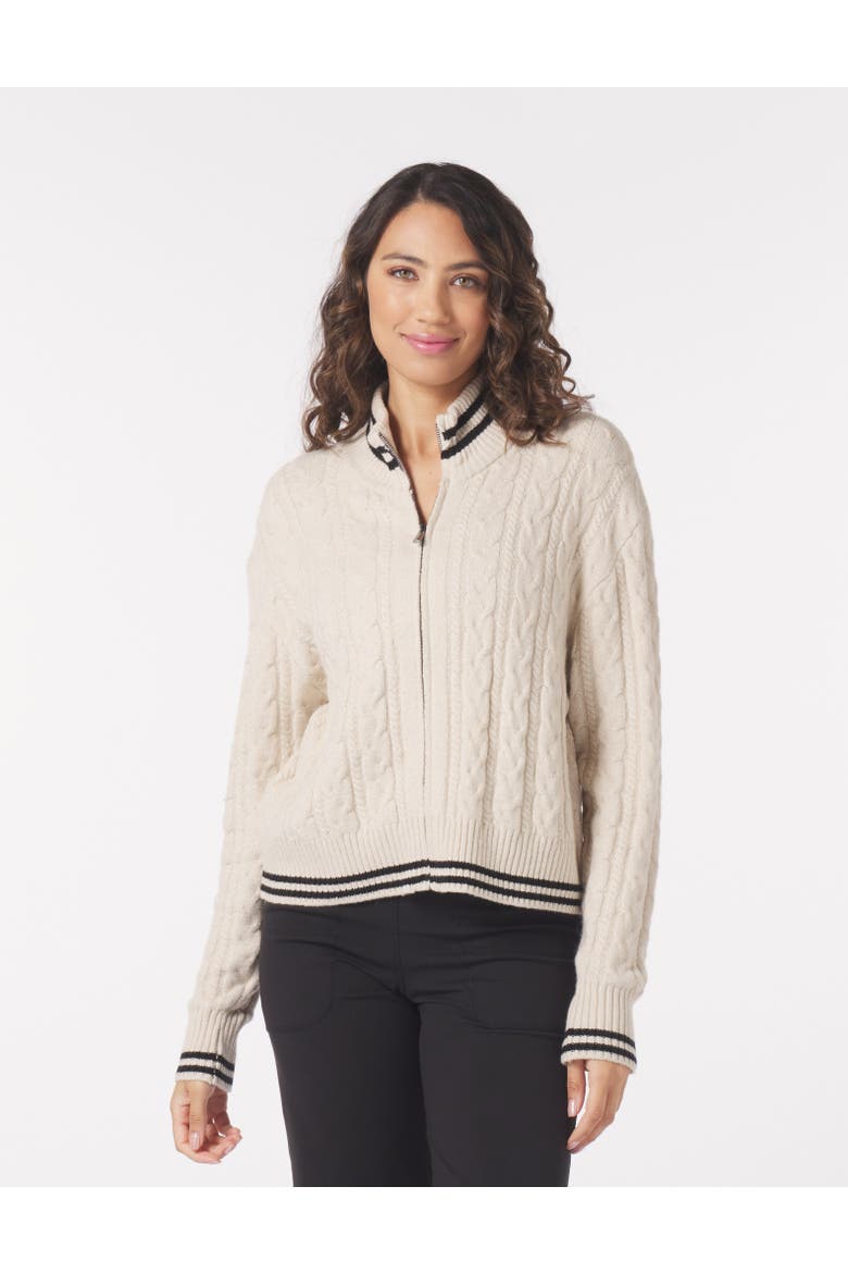 Leisure Cable Knit Zip Up, Main, color, Oatmilk/Black