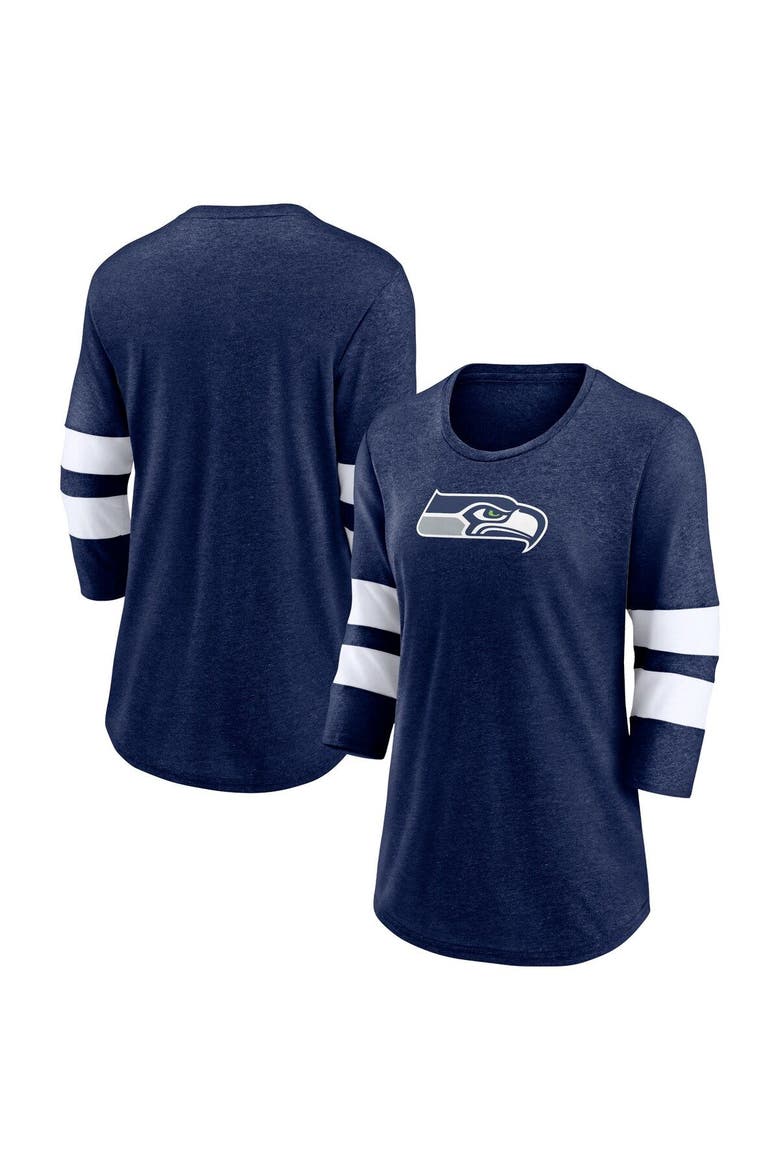 Women's Fanatics Branded Heathered College Navy Seattle Seahawks Primary Logo 3/4 Sleeve Scoop Neck T-Shirt, Main, color, Heather Navy