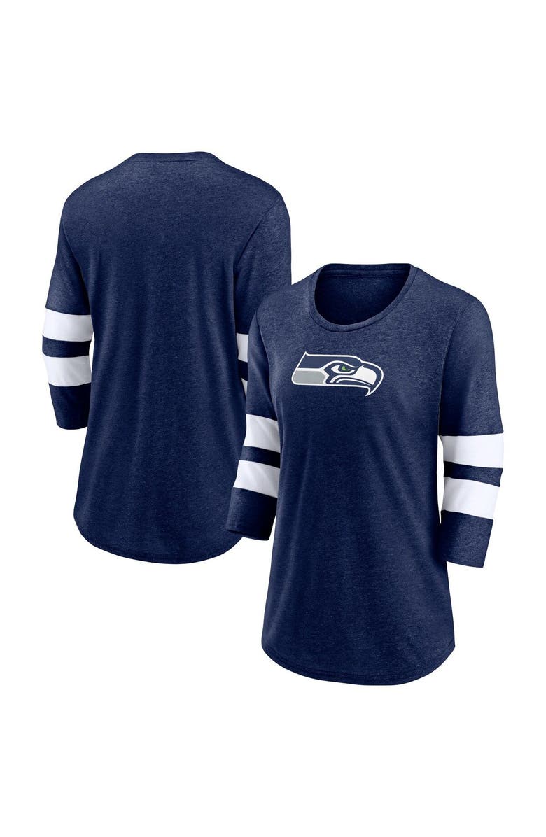 FANATICS Women's Fanatics Branded Heathered College Navy Seattle Seahawks Primary Logo 3/4 Sleeve Scoop Neck T-Shirt, Main, color, 