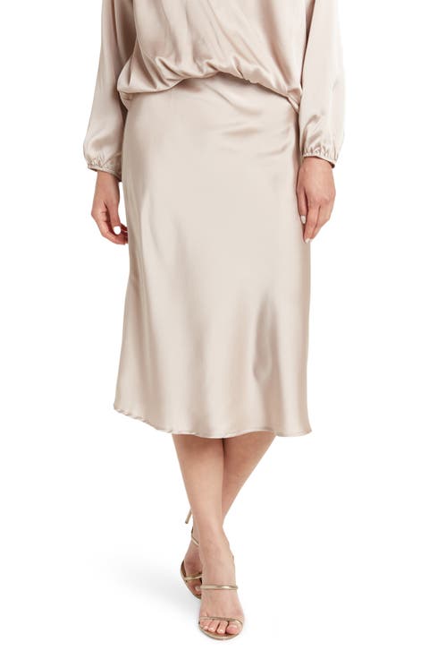 Solid Satin Midi Skirt