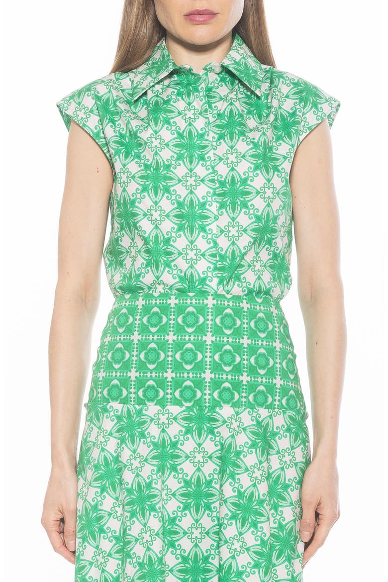 Juniper Button-Up Shirt, Main, color, GREEN GEO