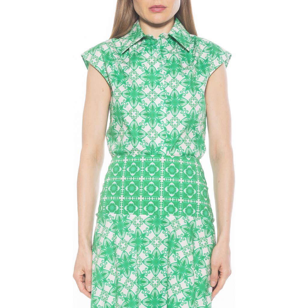 Alexia Admor Juniper Button-up Shirt In Green Geo