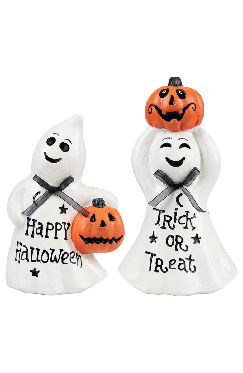 Northlight Ghosts with Jack-O-Lanterns "Happy Halloween" and "Trick or Treat" Figurines - 7.75" - Set of 2, Main, color, 