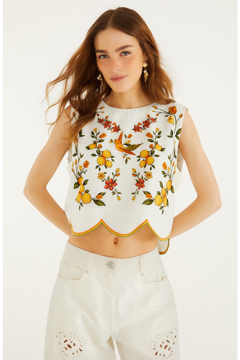 Lemon Bouquet Floral Linen Blend Crop Top, Alternate, color, LEMON BOUQUET OFF-WHITE