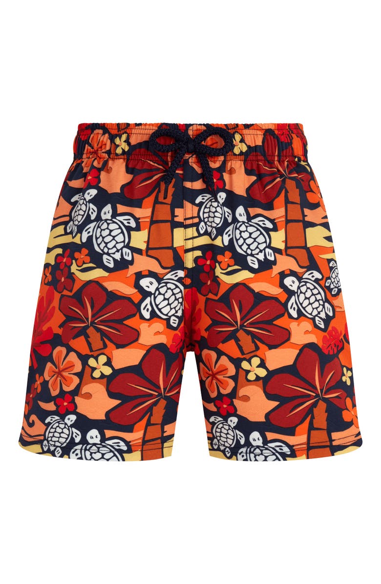 Vilebrequin Kids' Monoï Turtles Stretch Swim Shorts, Alternate, color, Abricot
