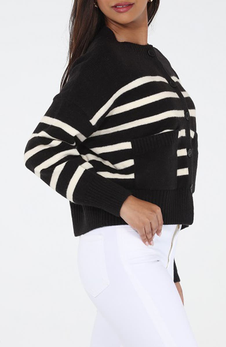RAIN AND ROSE Stripe Knit Cardigan, Alternate, color, Black