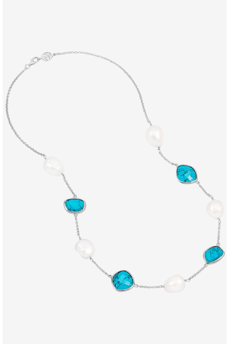 Turquoise Gemstone & Baroque Pearl Pebble Necklace, Alternate, color, Sterling Silver