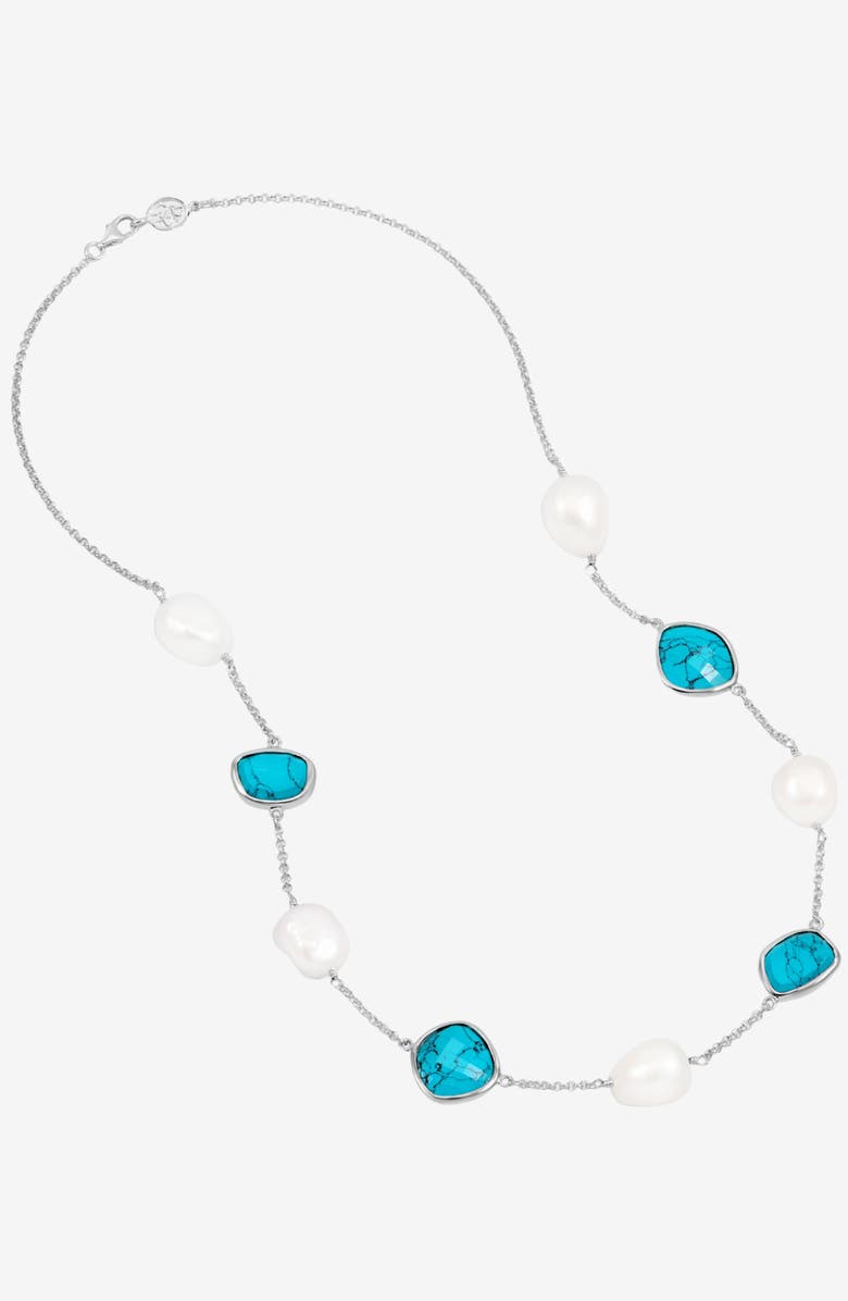Dower & Hall Turquoise Gemstone & Baroque Pearl Pebble Necklace, Alternate, color, Sterling Silver