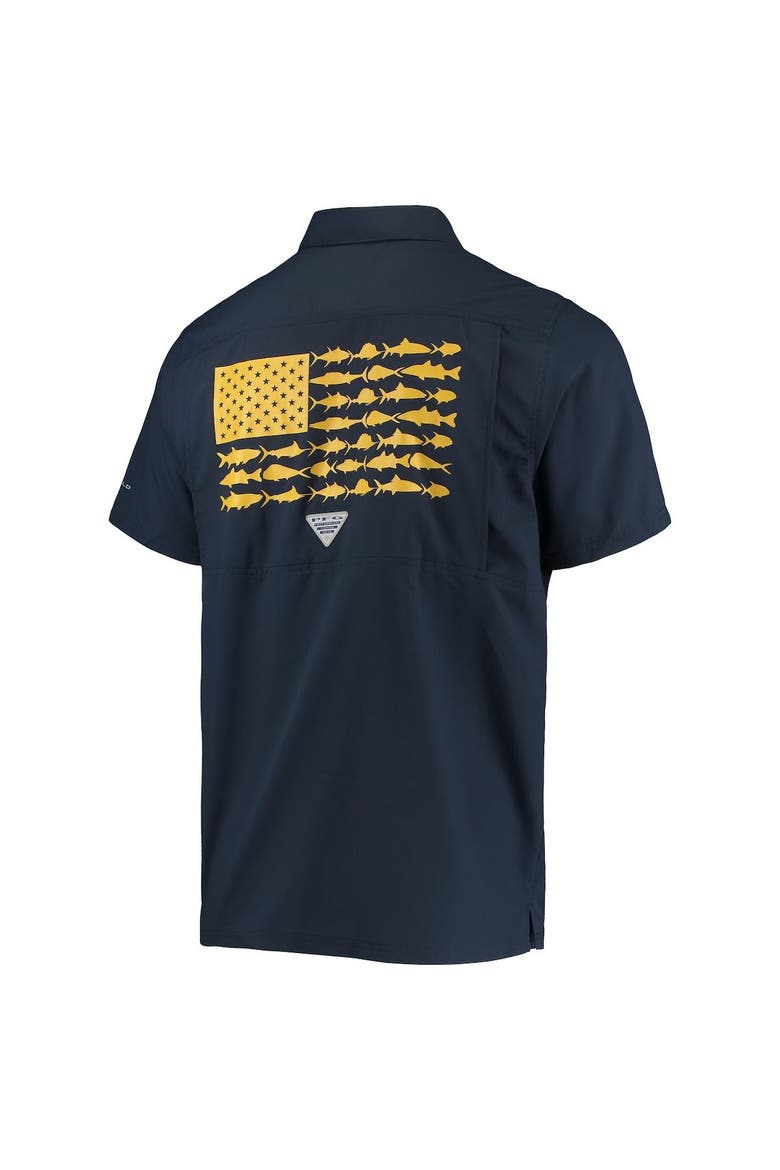 Men's Columbia PFG Navy West Virginia Mountaineers Slack Tide Camp Button-Up Shirt, Alternate, color, Navy