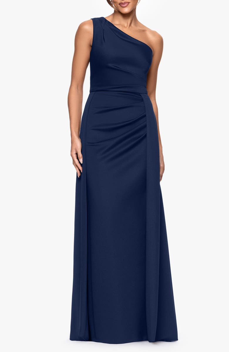 Xscape Evenings One-Shoulder Scuba Crepe Evening Gown, Main, color, Midnight