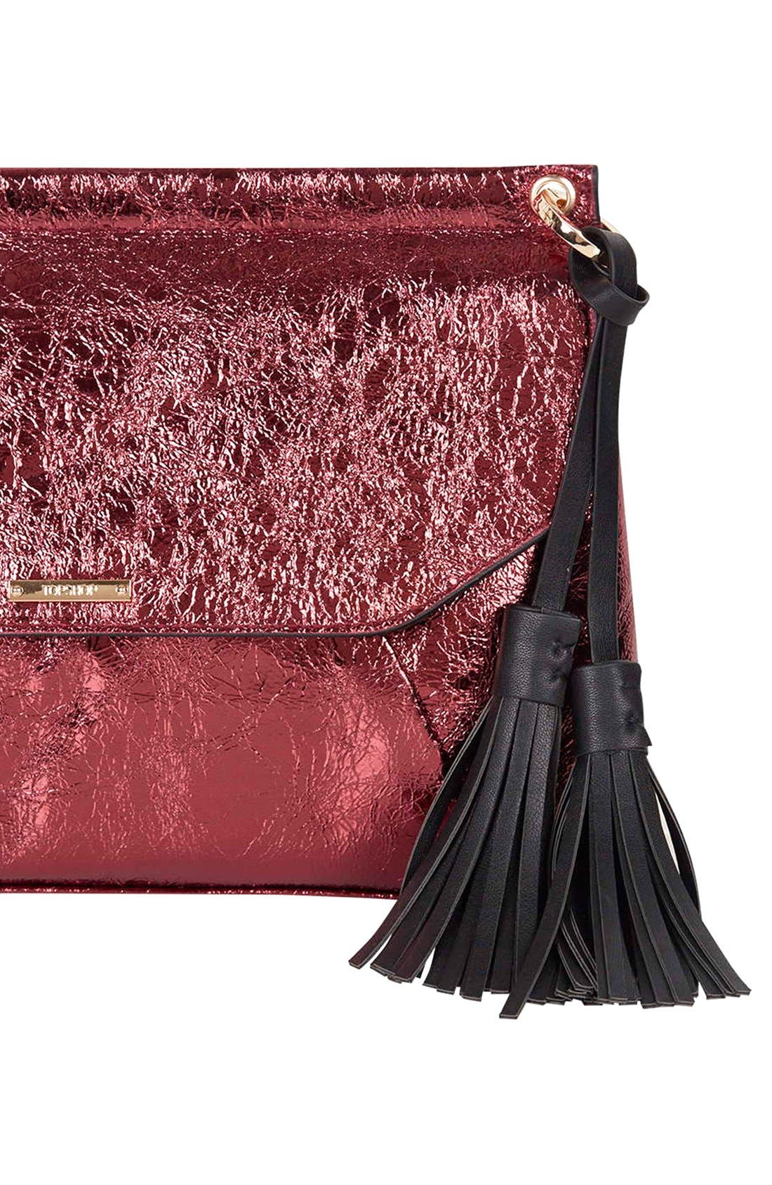 Metallic Tassel Envelope Clutch, Alternate, color, BURGUNDY
