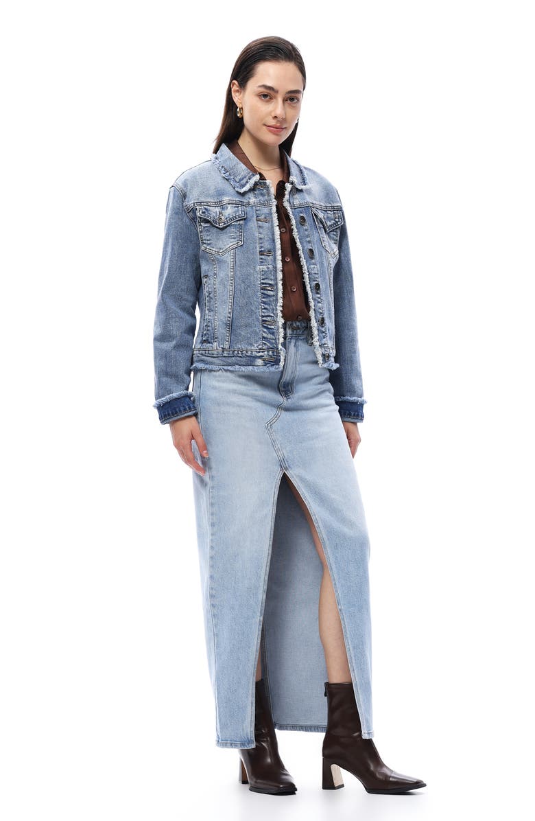 Bayeas Stretch Denim Maxi Skirt, Alternate, color,