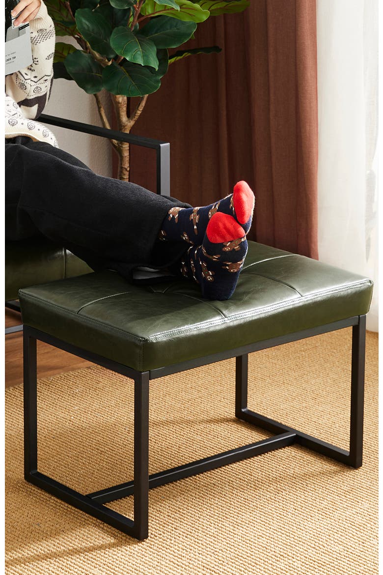 Modern Thick Leatherette Accent Stool with Metal Frame, Alternate, color, Green