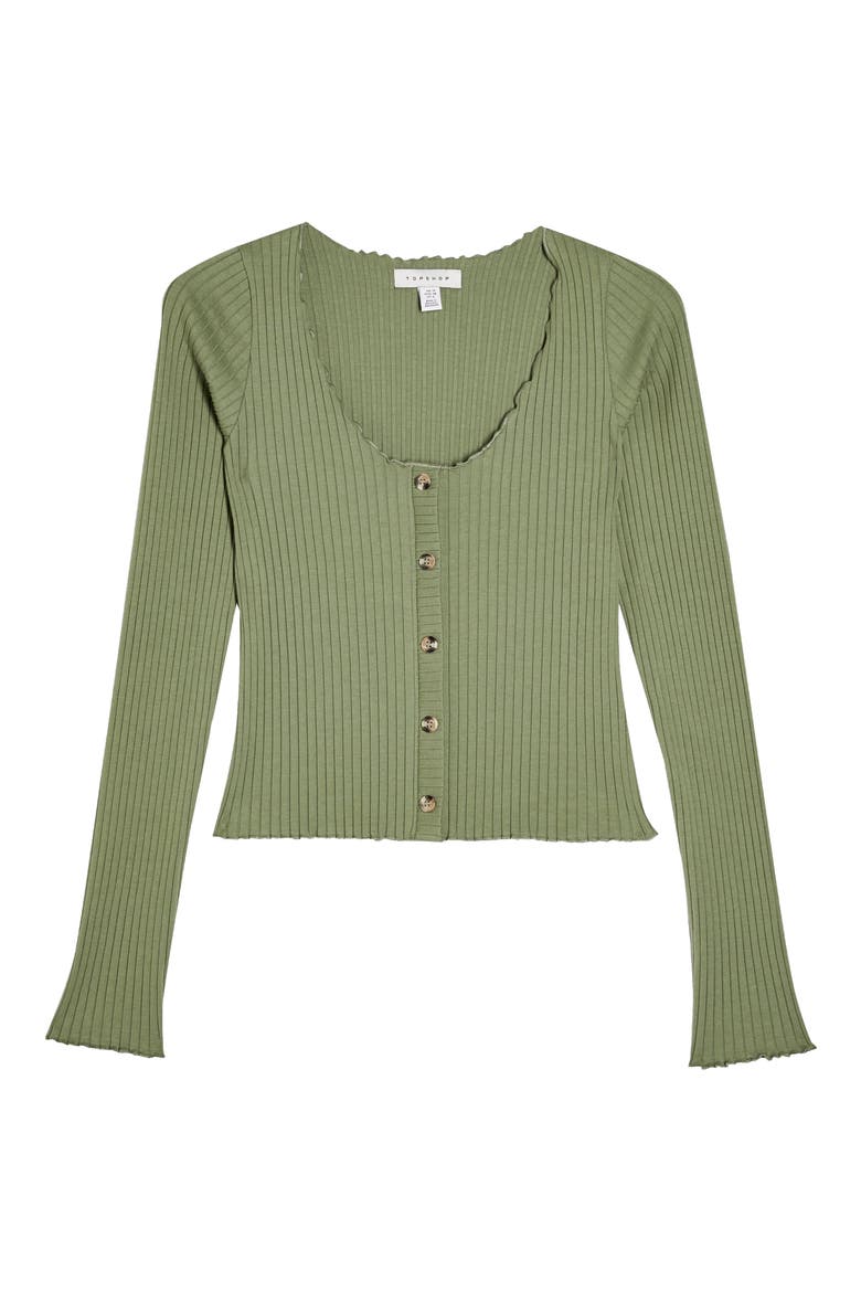 Lettuce Edge Button-Up Cardigan, Alternate, color, OLIVE