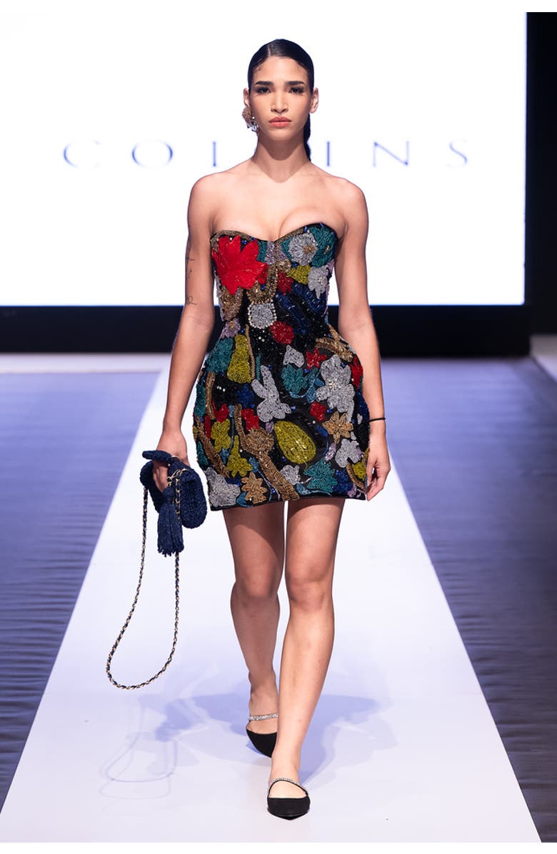 Chuks Collins Embroidered Corset Mini Amber Dancing Collection, Alternate, color, Tropical Colors