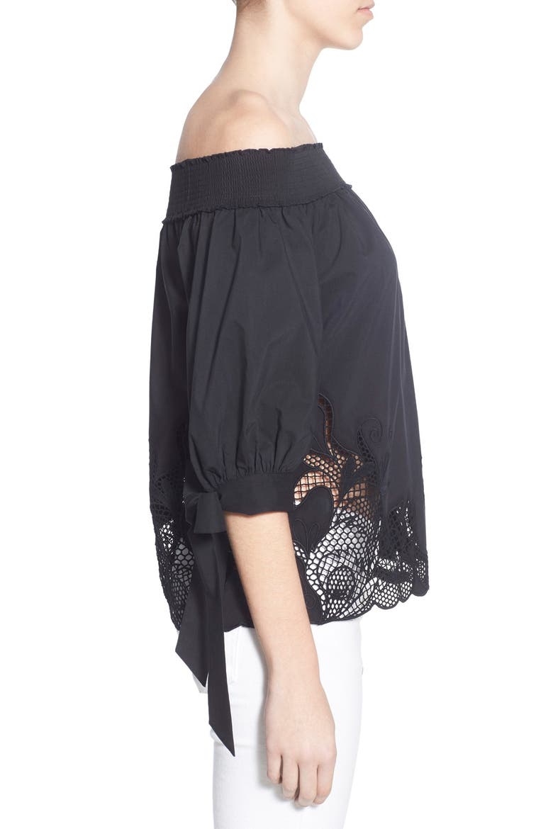 Off the Shoulder Cutout Shirt, Alternate, color, BLACK