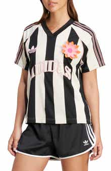 adidas Originals Floral Appliqué Stripe Mesh Soccer Jersey