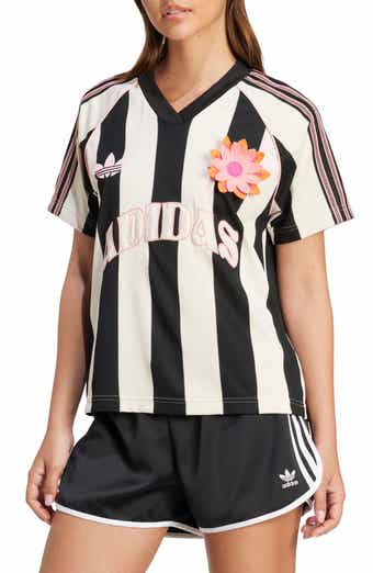 adidas Originals Floral Appliqué Stripe Mesh Soccer Jersey