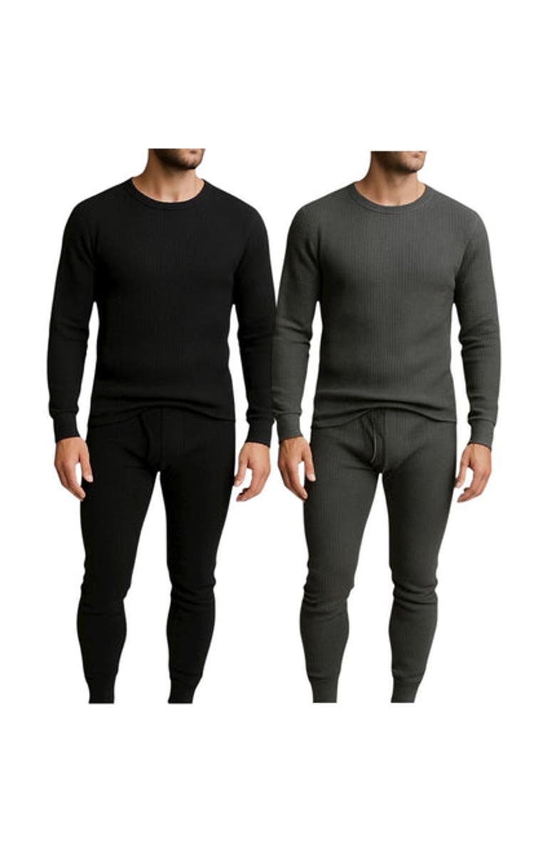 BenBen Mens 2 Pack Thermal Set 4 Piece Top and Bottom Full Sets, Main, color, Black/Charcoal